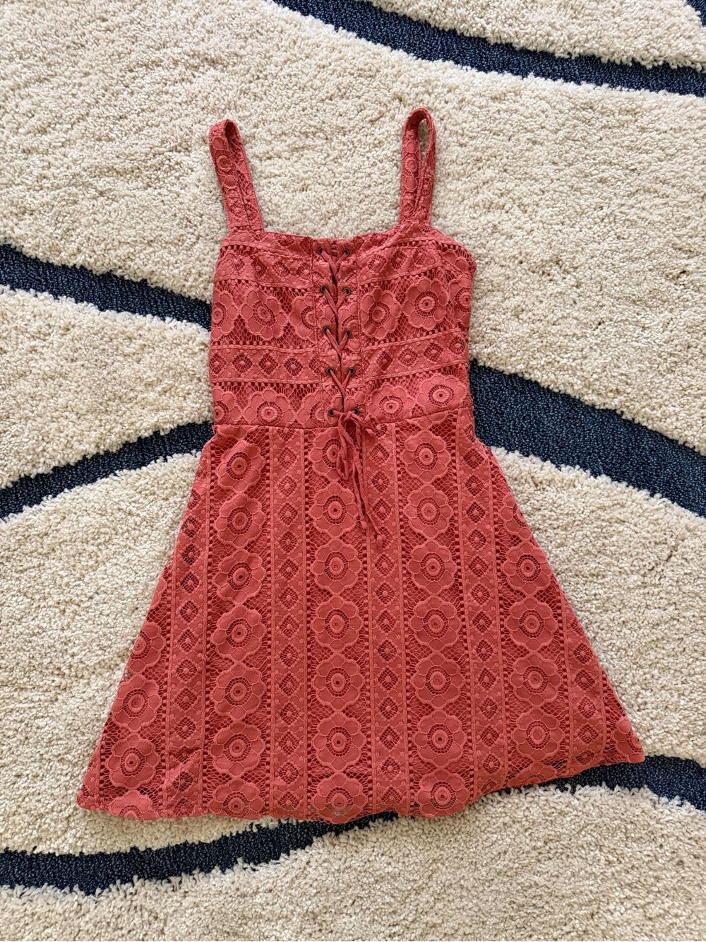 Aeropostale Pink Crochet Lace-Up Mini Dress
